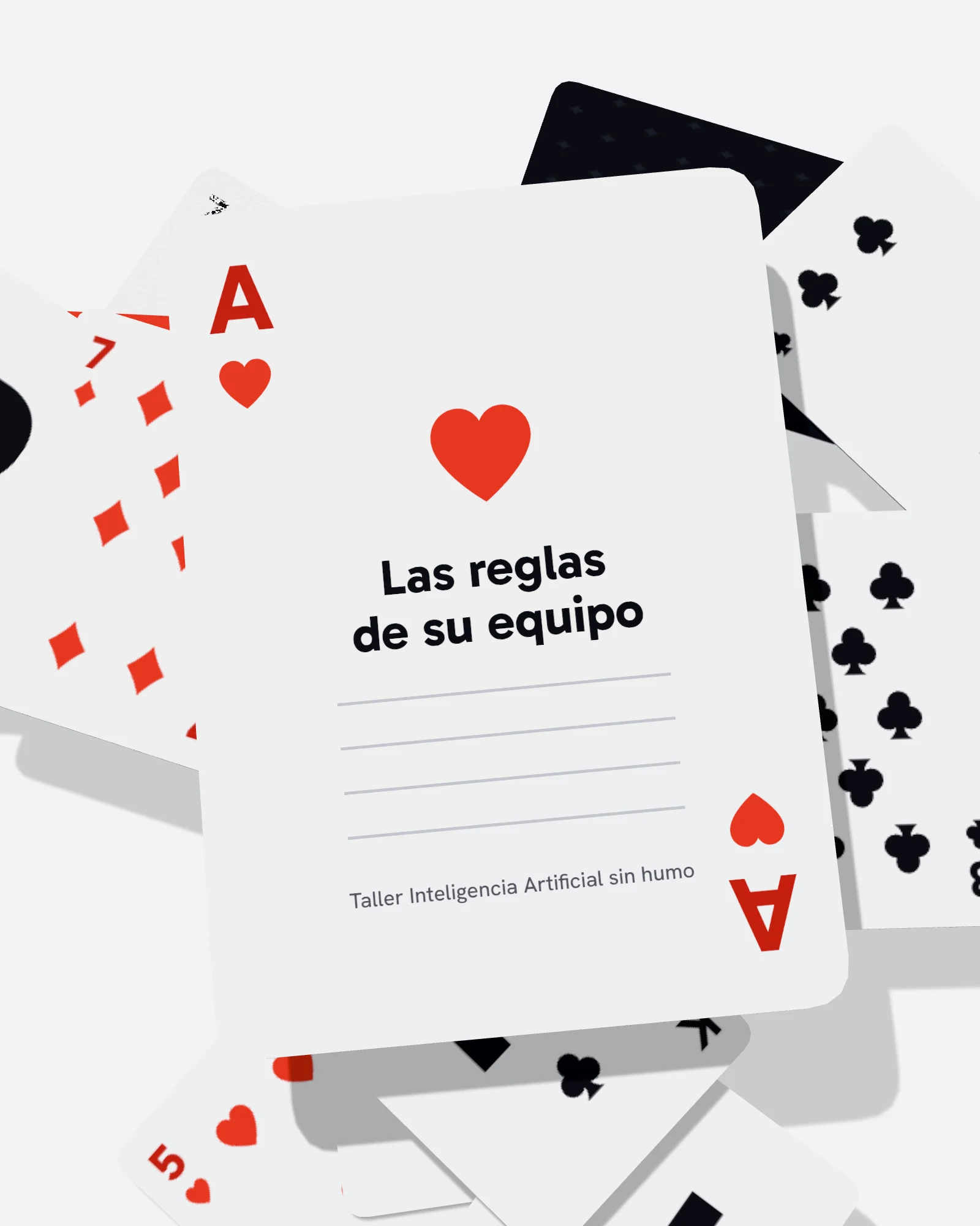 El as de corazones del taller, con el título Las reglas de su equipo y renglones en blanco para que el equipo las escriba